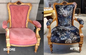 Before and after chair reupholstry