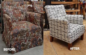 Chair before and after reupholstry