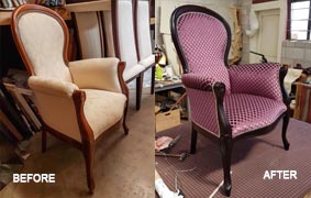 Chair before and after reupholstry
